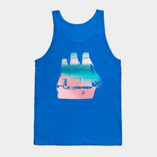 Bahamas beach silhouetted by a sailing ship Tank Top